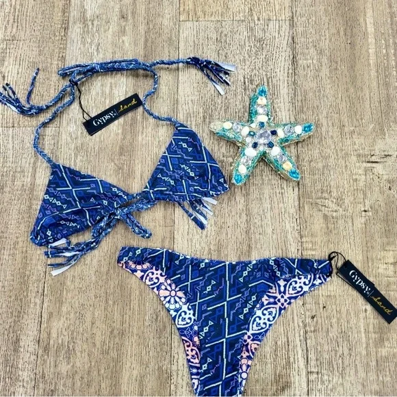$150 MSRP NWT Reversible Gypsy '05 Blue And Pink Bikini Set - Picture 1 of 5